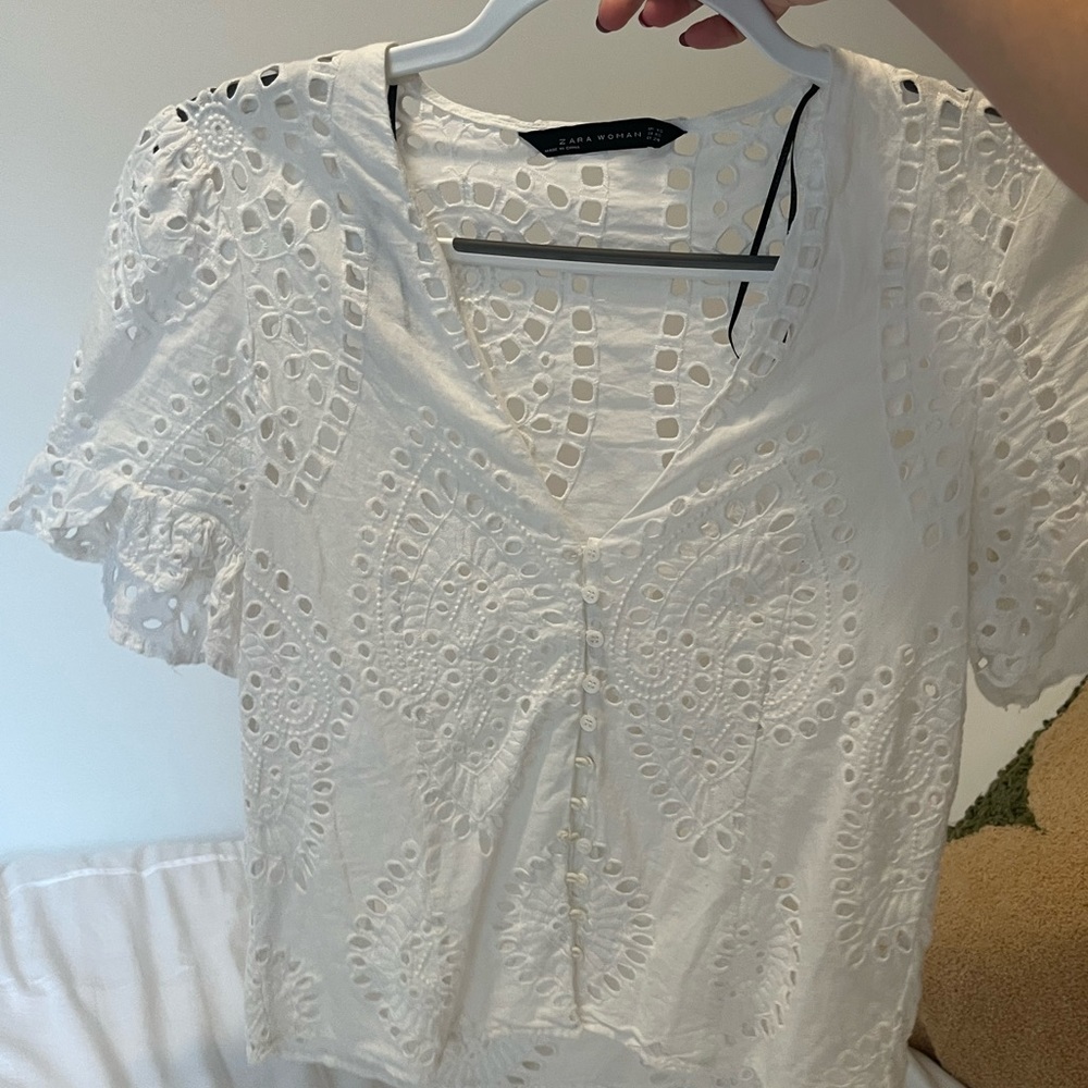 Zara lace short sleeve button up